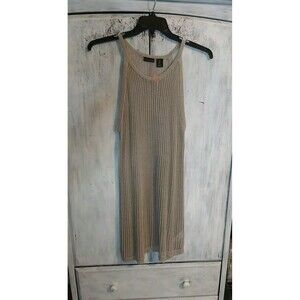 Tahari Crotchet Knee Length Dress Beige Lrg Boho Cottage Core Feminine Beachy
